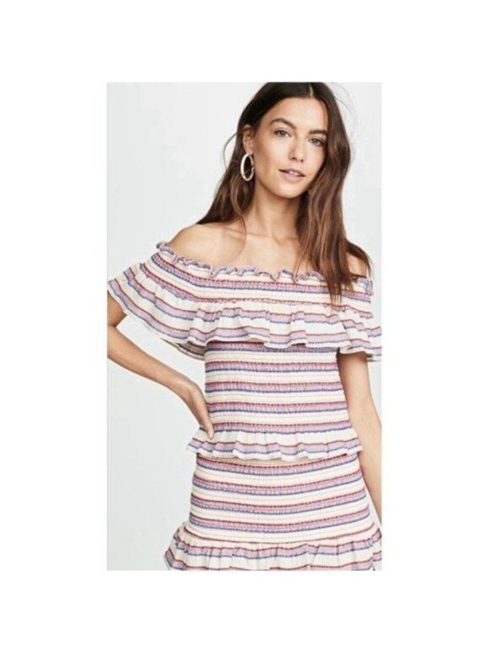 NWT Parker SET Lizette Smock Off The Shoulder Top & Sonoma Ruffle Skirt S Stripe